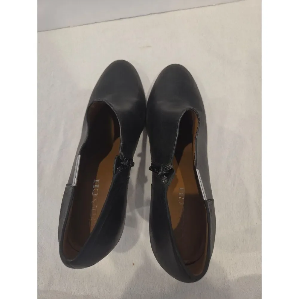 Coach Seneca Black Glazed Leather Ankle Booties High Heel Zipper Boots Size 10